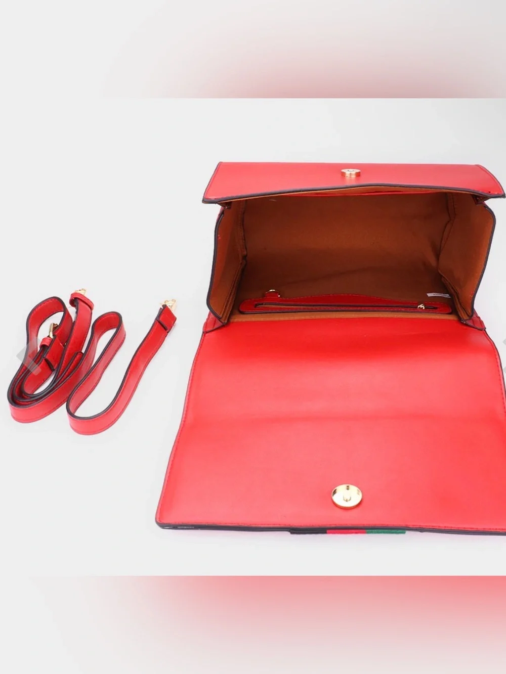 Snake-Embossed Top Handle Bag & Wallet Set with Green-Red Stripe